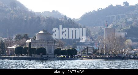 Como, Italy - March 10, 2019: Museum dedicated to Alessandro Volta and war memorial tower in Como, Italy Stock Photo