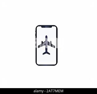 Smartphone and airplane icon - online booking of air ticket from web site Stock Vector