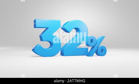 32 Percent in blue 3D font on white background for business, presentations 3D Render, high quality Stock Photo