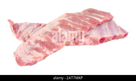 Racks of fresh raw pork meat ribs isolated on a white background Stock Photo