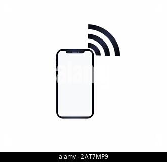 Smartphone icon and wireless Wi-Fi network symbol - data transfer Stock Vector