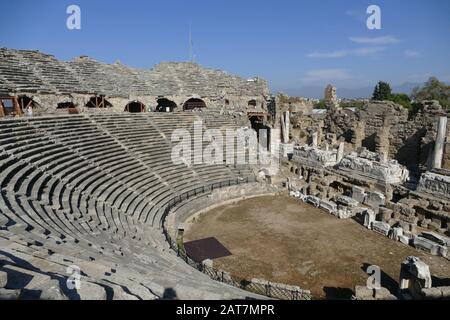 Amphitheatre at Side, Turkey Stock Photo