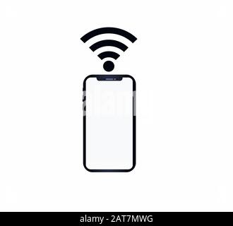 Smartphone icon and wireless Wi-Fi network symbol - data transfer, high speed internet Stock Vector