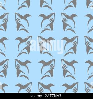 Shark Isolated on Blue Background. Fish Seamless Pattern Stock Vector