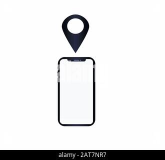 Web icon touchscreen and geolocation symbol, location isolated white background. Router icon vector, map search Stock Vector