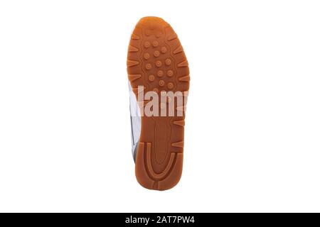 Sole polyurethane sneaker on a white background.Bottom sports shoes polyester Stock Photo