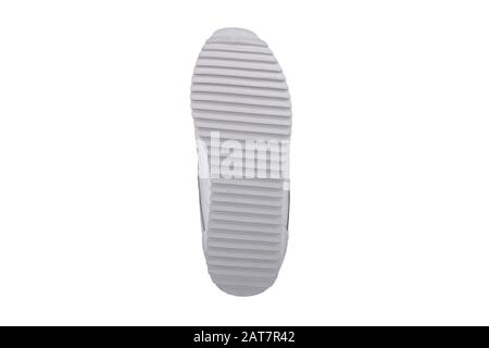 Sole white polyurethane sneaker on a white background.Bottom sports shoes polyester Stock Photo