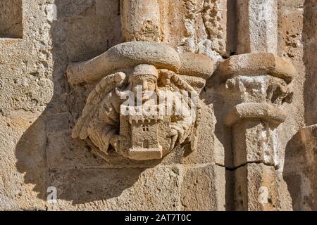 Carving in limestone at Basilica Romanica di San Gavino, 1080, Romanesque style church in Porto Torres, Sassari province, Sardinia, Italy Stock Photo