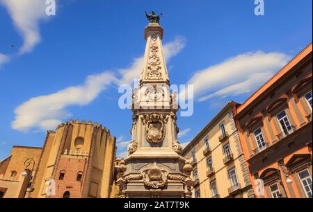 The Piazza del Gesù Nuovo, located on the lower decumano, is the symbolic square of the historic center of Naples. Stock Photo