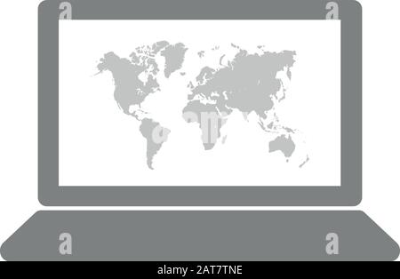 Laptop with high detailed World map on screen. Vector illustration. Stock Vector