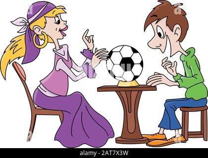 Cartoon fortune teller guessing about the football championship vector illustration Stock Vector