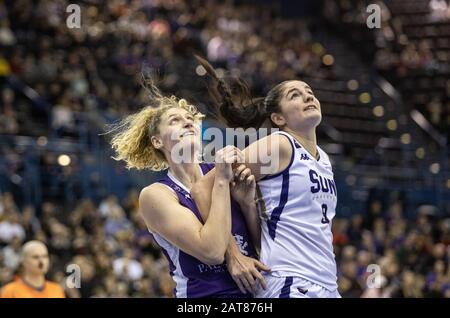 Birmingham, UK, 26 January, 2020.  Sevenoaks Suns defeat Durham Palatinates, 74-64 to win the WBBL cup at Arena Birmingham, Birmingham UK. copyright Carol Moir. Stock Photo