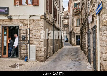 Passage in old town section of Tempio Pausania, Sassari province, Sardinia, Italy Stock Photo