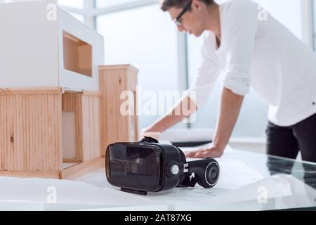 close up. the interior designer works in a modern Studio. Stock Photo