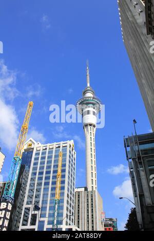 AUCKLAND, NEW ZEALAND - OCTOBER 5 : Sky Tower on October 5, 2012 in Auckland, New Zealand. Sky Tower is 328 metres tall and is the tallest building in Stock Photo