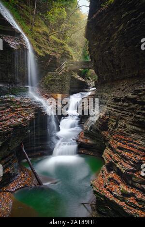 Lond exposure photo of the falls at Warkins Glen National Park Stock Photo