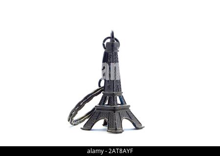 Black Eiffel tower pendant in a white background Stock Photo