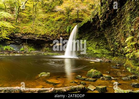 Lady Falls is a waterfall on the Pontneddfechan waterfall trail in the Brecon Beacons National Park in Wales. Stock Photo
