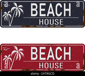 beach house, typography sign on a white background Stock Vector