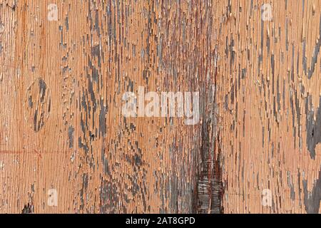 closeup of a faded peeling orange painted wood panel Stock Photo