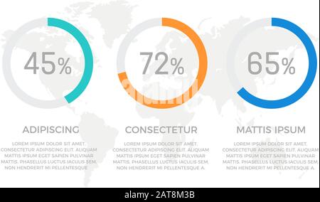 Set of turquoise and blue, orange elements for infographic with world map presentation slides. Stock Vector