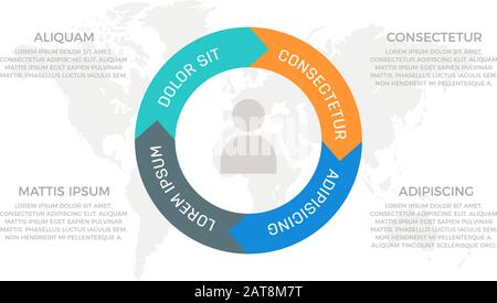 Set of turquoise and orange, blue, gray elements for infographic with world map presentation slides. Stock Vector