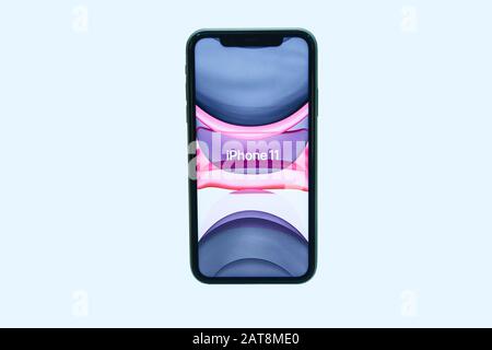 Turkey, Istanbul, December 17, 2019 The latest modern iPhone 11 on white background Stock Photo