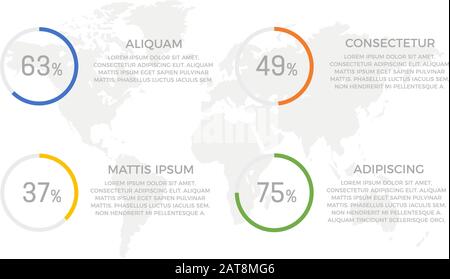 Set of green and orange, yellow, blue elements for infographic with world map presentation slides. Stock Vector