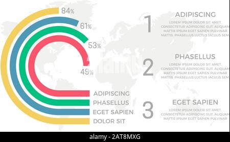 Set of red and green, blue, yellow elements for infographic with world map presentation slides. Stock Vector