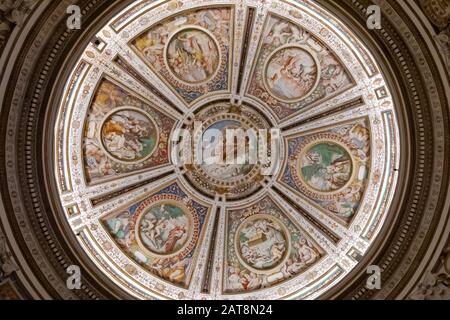 Caprarola (VT), Italy - January 27, 2020: Palazzo Farnese is located in the town of Caprarola near Viterbo, northern Lazio, Italy. Frescoed ceiling of the rooms on the main floor. Stock Photo