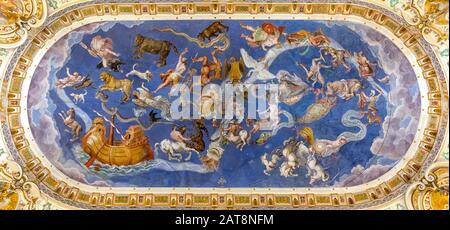 Caprarola (VT), Italy - January 27, 2020: Palazzo Farnese is located in the town of Caprarola near Viterbo, northern Lazio, Italy. Frescoed ceiling of the rooms on the main floor. Stock Photo