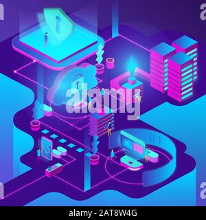 Isometric internet security shield data protection concept. It can use for web banner, infographics, hero images. Stock Vector