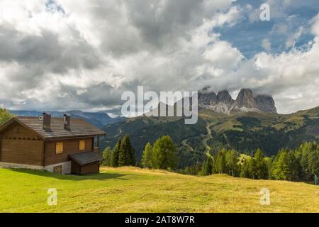 Mountain landscape of Sassolungo or Langkofel group, Dolomites mountains, Italy Stock Photo