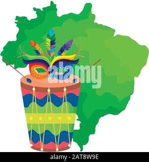 map of brazil with mask carnival and drum Stock Vector Image & Art - Alamy