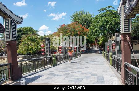 At Hoi An - Vietnam - On august 2019 - the bridge in the old town on the river Thu Bon Stock Photo