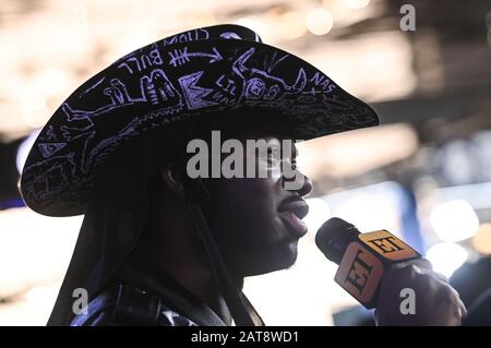 Miami, USA. 31st Jan, 2020. Olivia Culpo talks on radio row for Super Bowl LIV held at the Miami Beach Convention Center in Miami, Florida on Jan. 31, 2020. (Photo by Anthony Behar/Sipa USA) Credit: Sipa USA/Alamy Live News Stock Photo