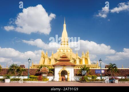 Wat Phra That Luang temple in Vientiane, Laos. Stock Photo