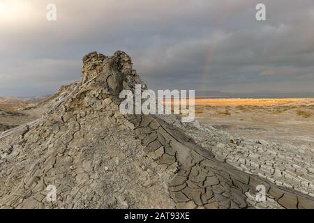mud mountain in the valley of mud volcanoes of Gobustan near Baku, Azerbaijan. Stock Photo