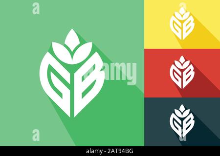 Initial letter G B with abstract leaf logo sign symbol Stock Vector