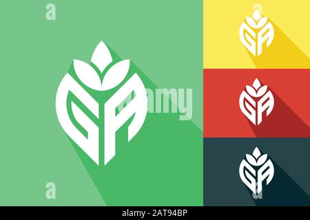 Initial letter G A with abstract leaf logo sign symbol Stock Vector