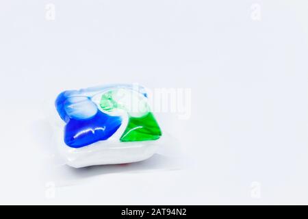 dishwasher tablet on white background Stock Photo