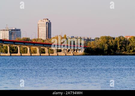 The left side of Dnipro city, Ukraine. Panoramic view of the Dnipro river. he photo is taken on 13.10.19 Stock Photo