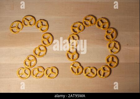 pretzels on a wooden board number 20 Stock Photo