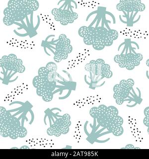 Baby seamless pattern with hand drawn broccoli Stock Vector