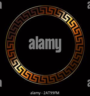 Metallic Meander Pattern - Round Meandering Frame - Ancient Hellenic Ornament Stock Vector