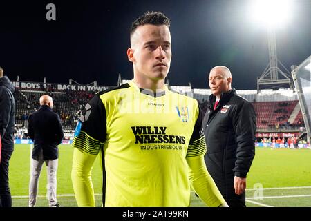 ALKMAAR , 31-01-2020 , AFAS Stadium, season 2019 / 2020. Dutch Eredivisie Football AZ - RKC Waalwijk 4-0. RKC goal keeper Etienne Vaessen dejected after the lost game Stock Photo