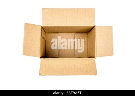 One opened rectangular cardboard box isolated on white background Stock Photo