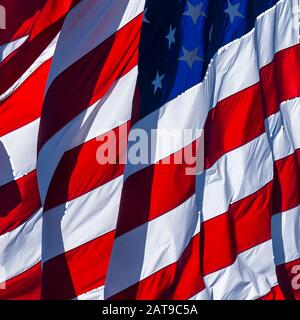 American Flag Detail Billowing In The Wind Stock Photo