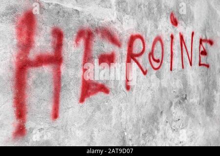 'Heroine' written on the wall. Ideal for concepts. Stock Photo