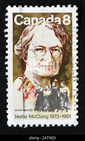 Canadian Stamp, Canada Stamp, Canada Post,used stamp, Canada 8c,8cent, Nellie McClung, 1873-1951 Stock Photo